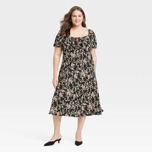 A New Day NWT Women's Midi Sundress Black Brown Floral Size 1X
